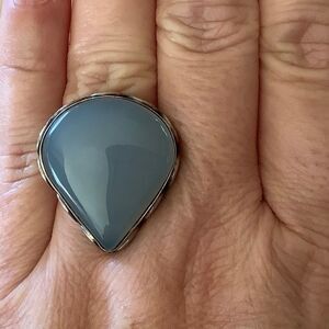 𝅺sterling SILVER 925 BLUE CHALCEDON WOMAN LARGE RING SIZE US 6​